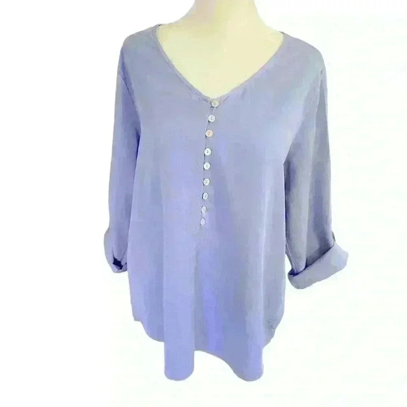 Soft Surroundings Roll Tab Sleeves Pullover Blouse button front. Size MP - Picture 1 of 8
